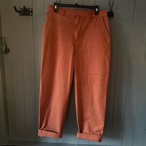 Burnt orange high-waisted straight leg khaki trousers #highwaisted #trousers